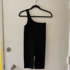 Bozzolo One Shoulder Black Ribbed Short Body Suit